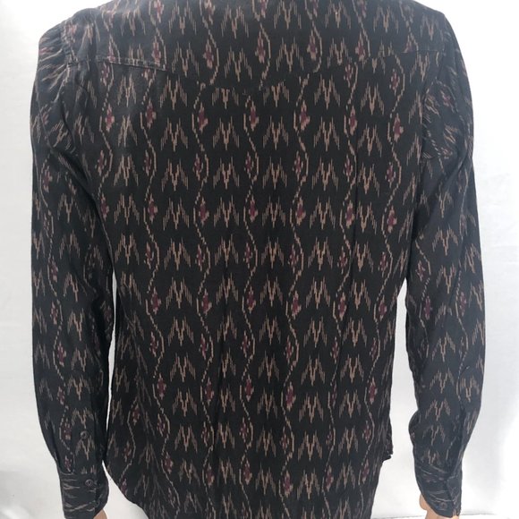 Schott Bros. Brothers NYC western cut black brown rust aztec pattern shirt L - Picture 7 of 9